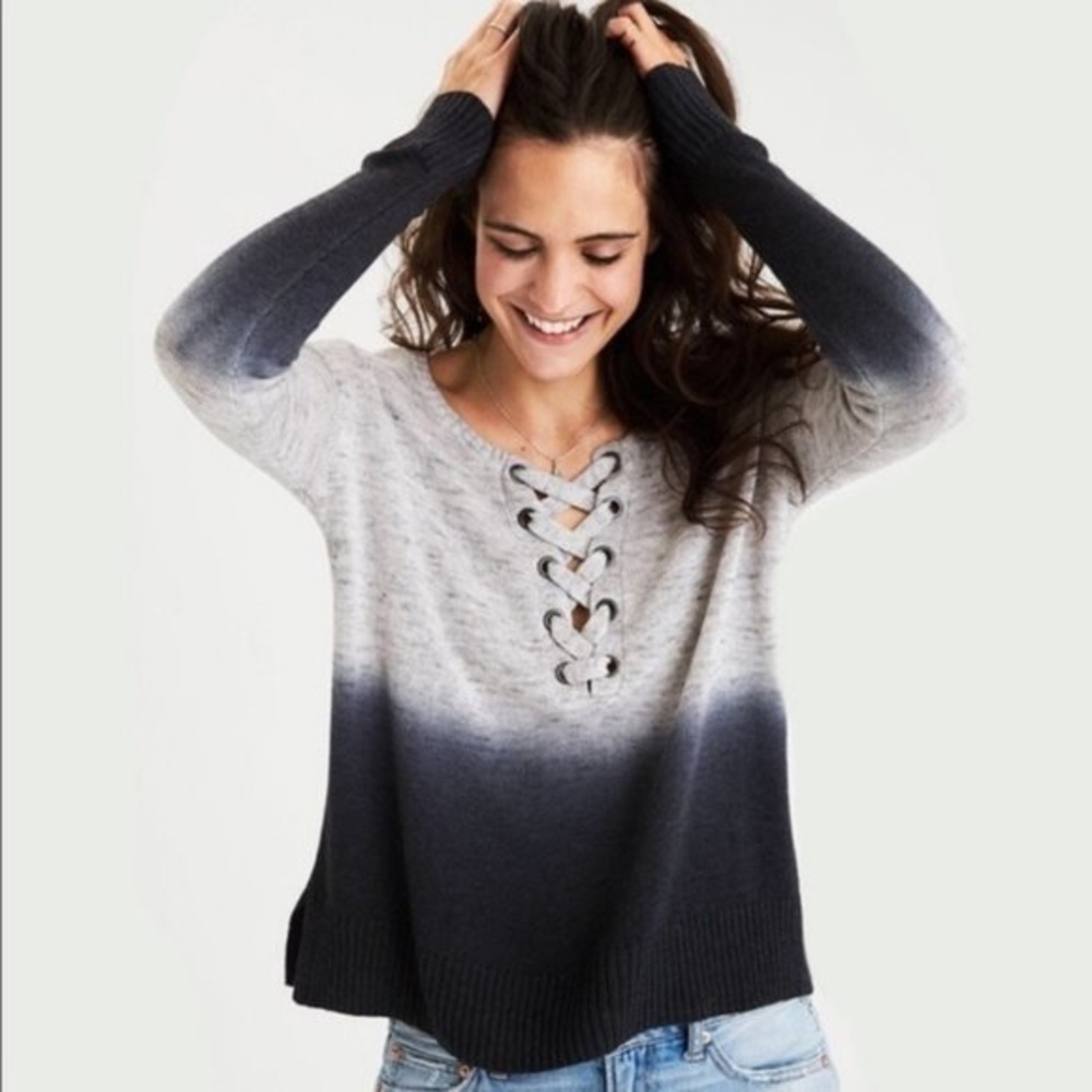 AEO Grey & Navy Ombré Knit Sweater